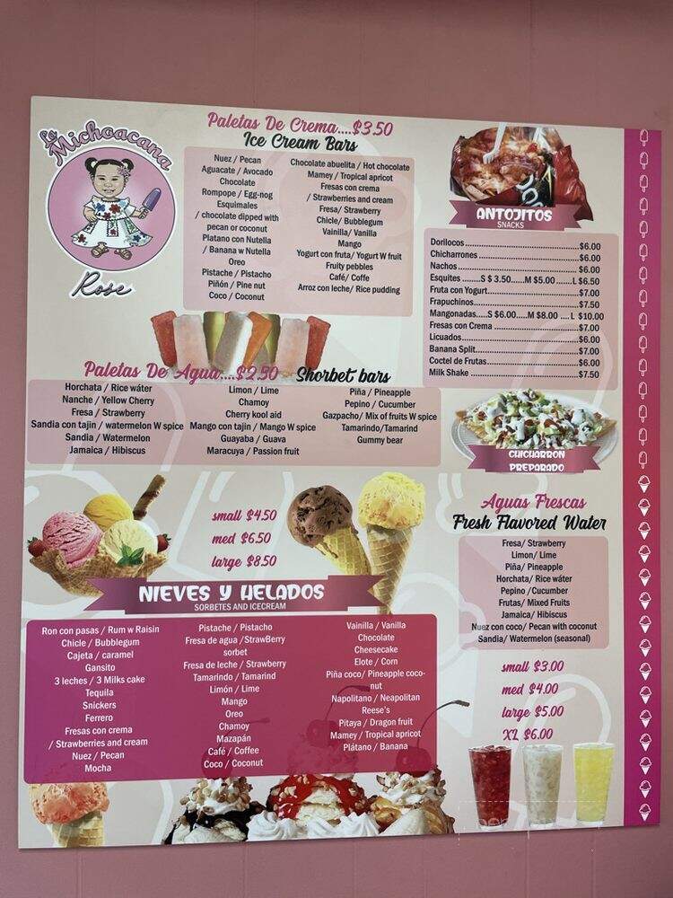 La Michoacana Rose - Minneapolis, MN menu_pic