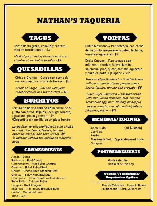 Nathan's Taqueria - Lexington, KY menu_pic