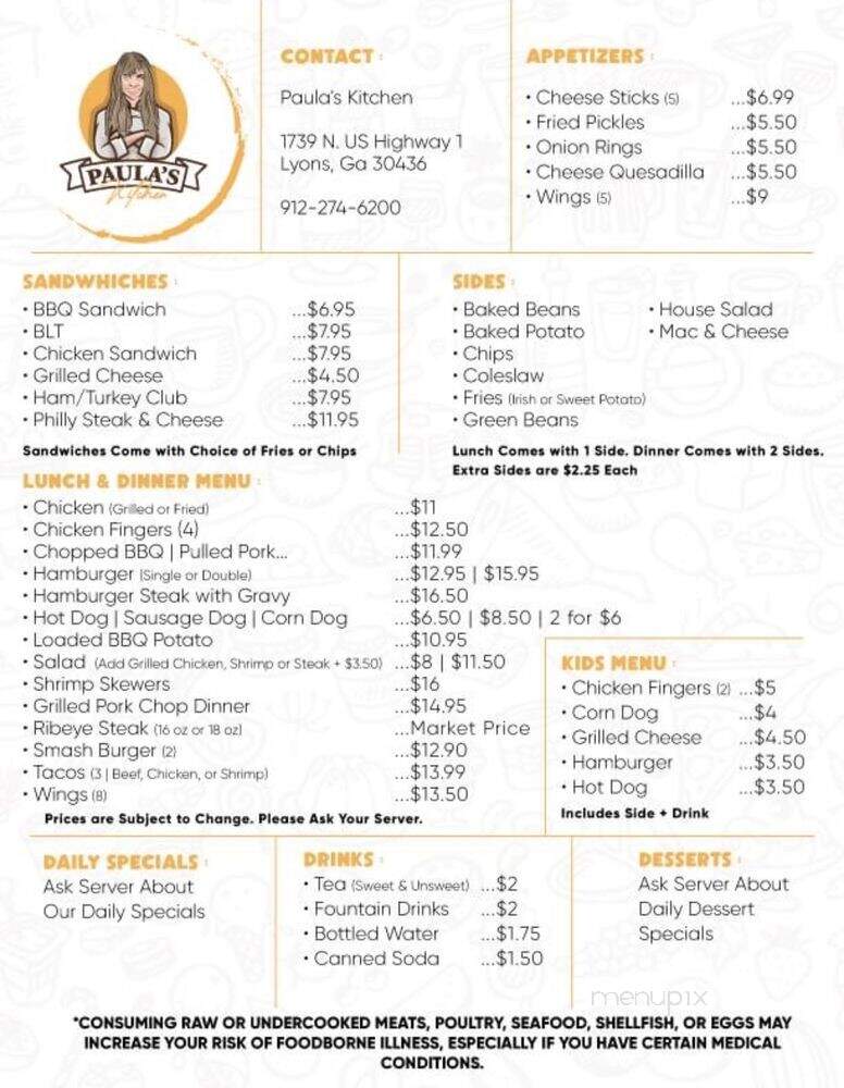 Paula's Kitchen - Lyons, GA menu_pic