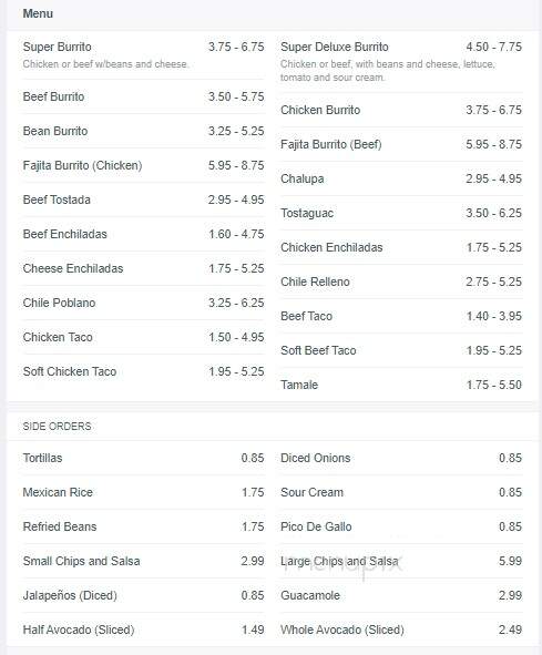El Rey Azteca Mexican Restaurant - Gainesboro, TN menu_pic