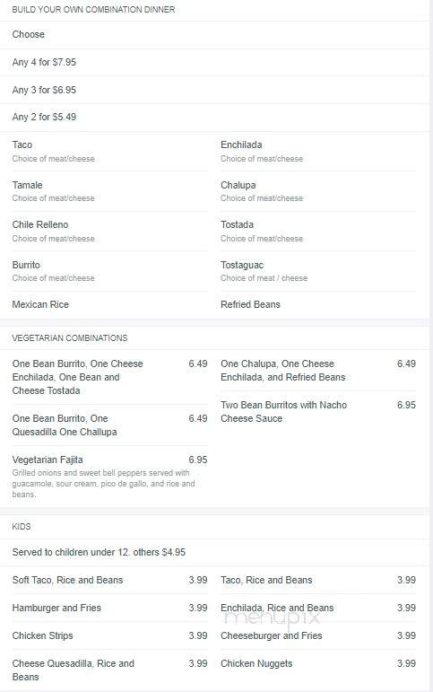 El Rey Azteca Mexican Restaurant - Gainesboro, TN menu_pic
