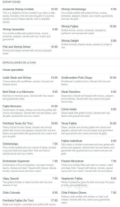 El Rey Azteca Mexican Restaurant - Gainesboro, TN menu_pic
