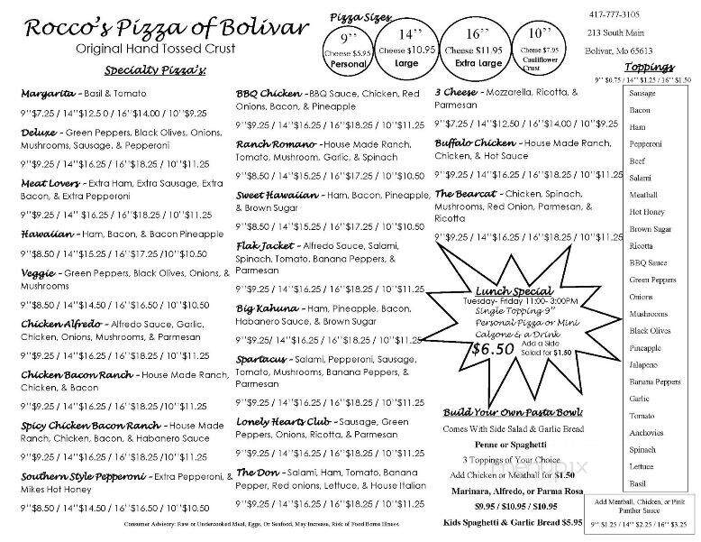 Rocco's Pizza of Bolivar - Bolivar, MO menu_pic