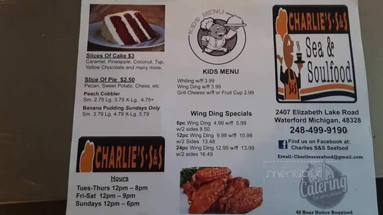 Charlie's S & S Seafood & Soul Food - Waterford Township, MI menu_pic