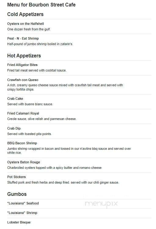 Bourbon Street Cafe - Towson, MD menu_pic