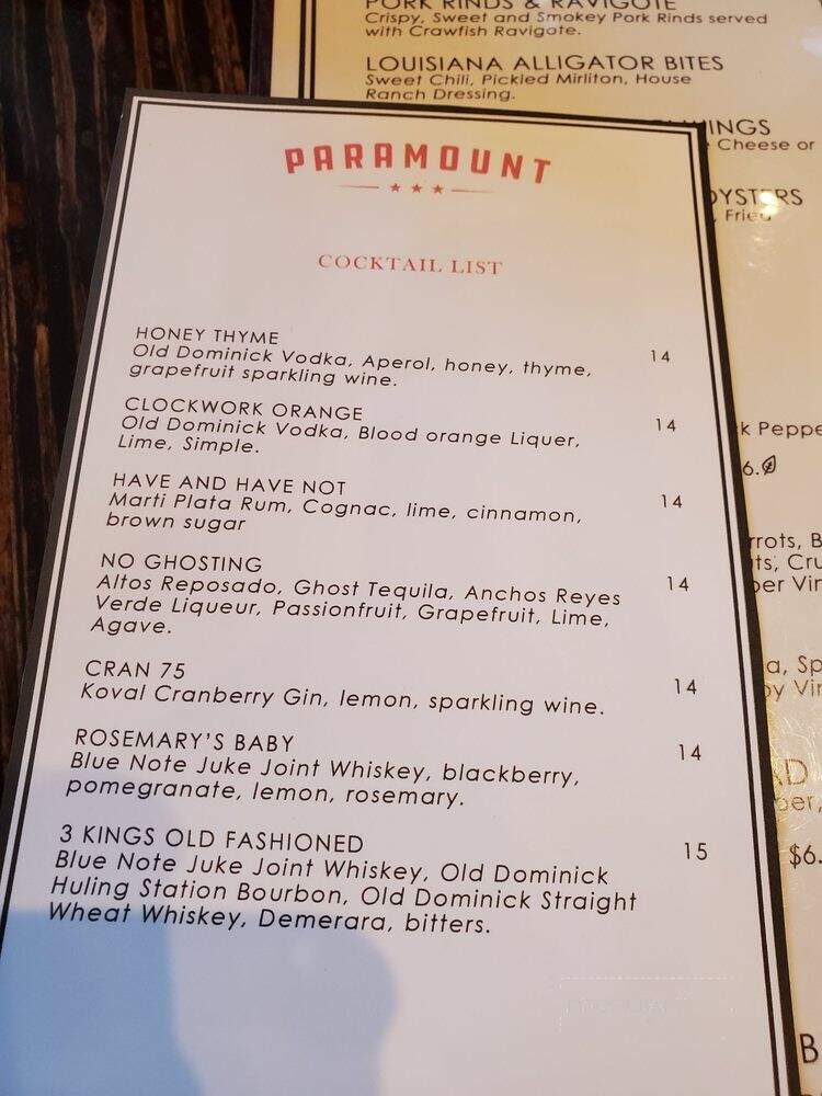 Paramount Restaurant - Memphis, TN menu_pic