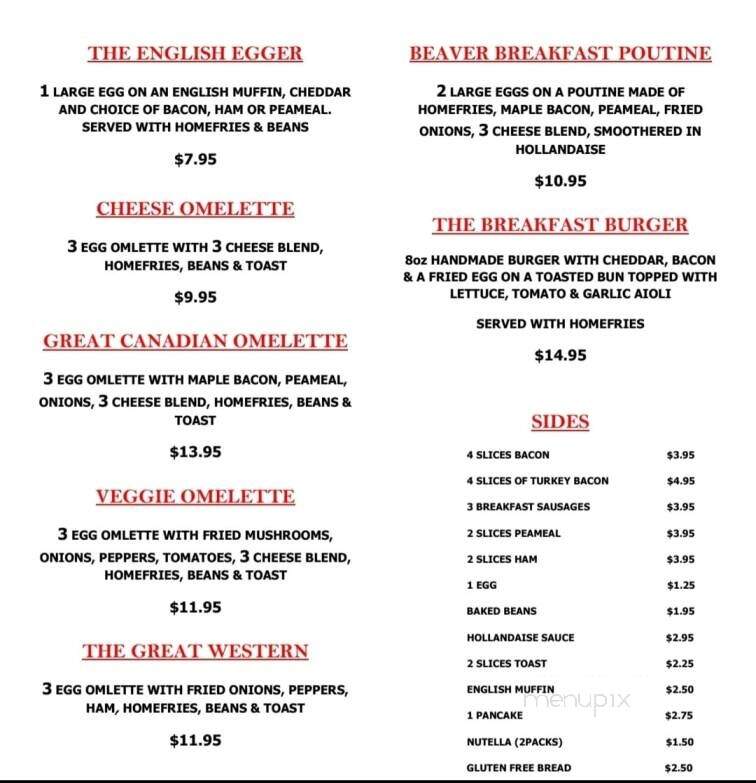 The Eager Beaver Eatery & Sports Bar - Niagara Falls, ON menu_pic