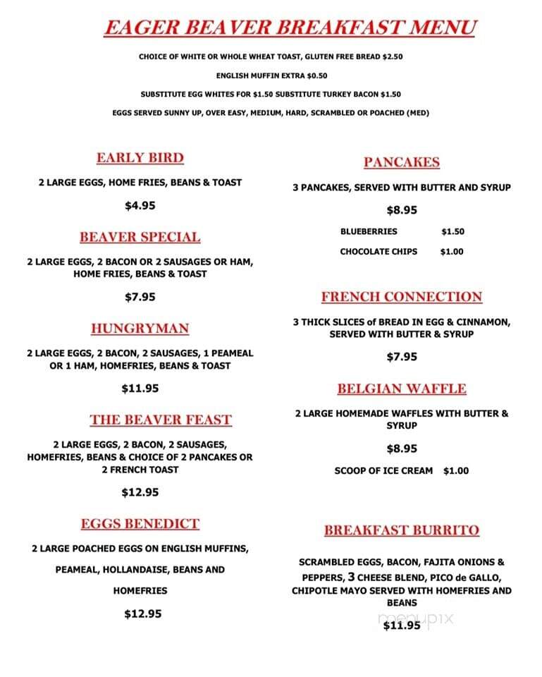 The Eager Beaver Eatery & Sports Bar - Niagara Falls, ON menu_pic