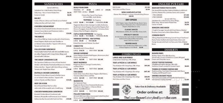The Eager Beaver Eatery & Sports Bar - Niagara Falls, ON menu_pic