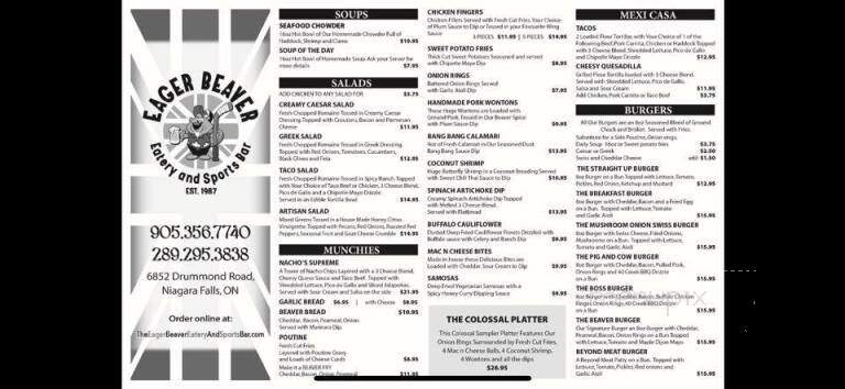 The Eager Beaver Eatery & Sports Bar - Niagara Falls, ON menu_pic