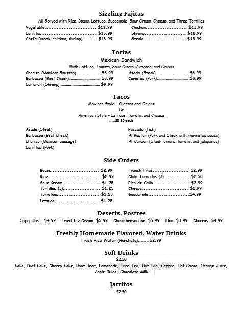 Gael's Authentic Mexican Food - Muskegon, MI menu_pic
