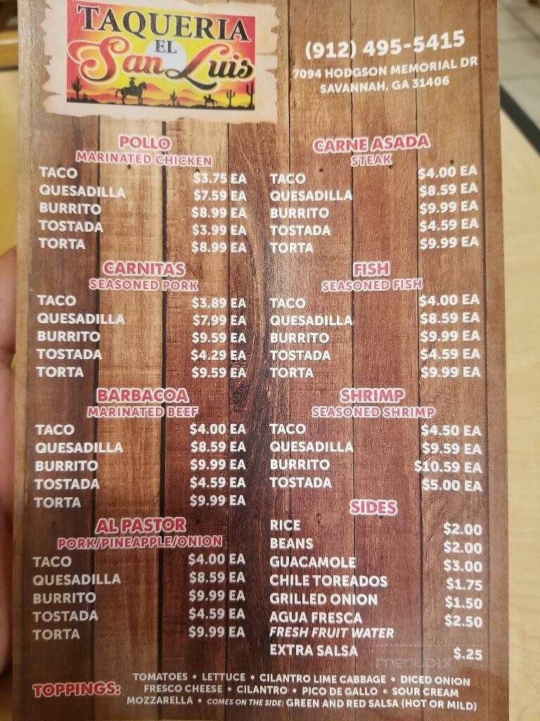 Taqueria El San Luis - Savannah, GA menu_pic