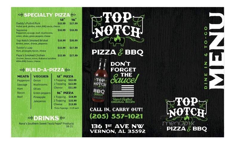 Top-Notch Pizza and BBQ - Vernon, AL menu_pic