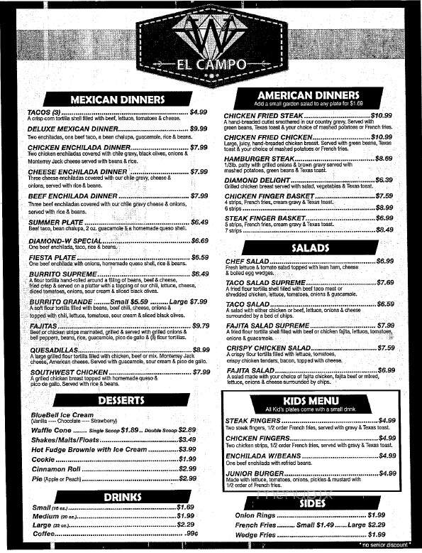 Diamond W - El Campo, TX menu_pic