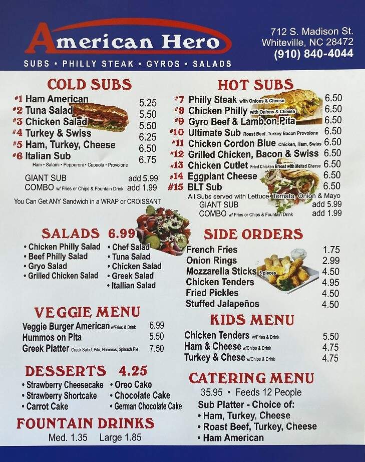 American Hero - Whiteville, NC menu_pic