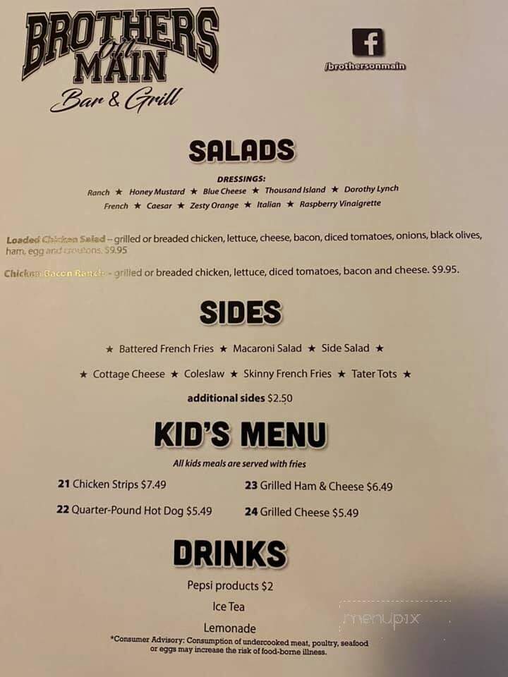 Brothers On Main Bar & Grill - Carroll, IA menu_pic
