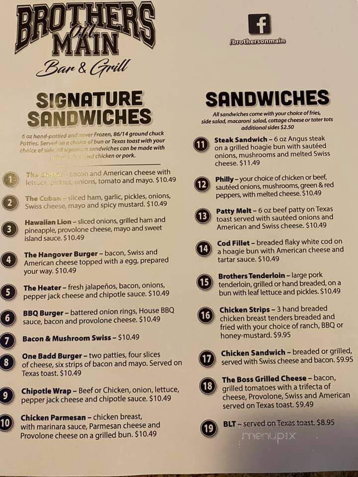 Brothers On Main Bar & Grill - Carroll, IA menu_pic