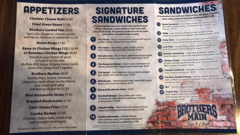 Brothers On Main Bar & Grill - Carroll, IA menu_pic