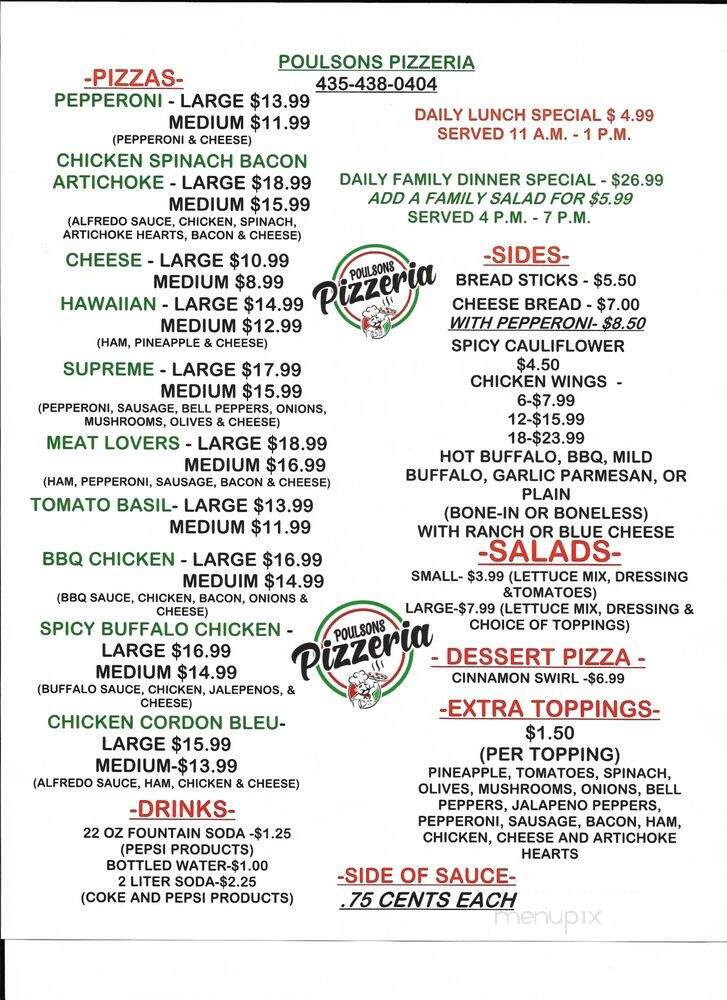 Poulsons Pizzeria - Beaver, UT menu_pic