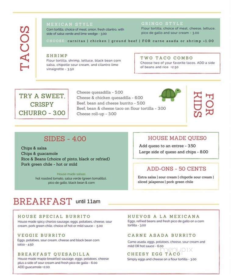 Tortuga's Mexican Grill - Edisto Island, SC menu_pic