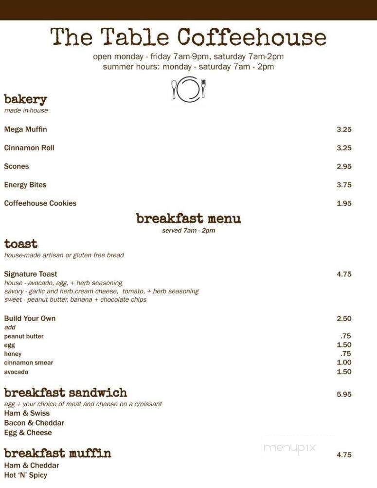 The Table Coffee House - Wayne, NE menu_pic