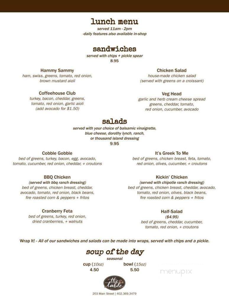 The Table Coffee House - Wayne, NE menu_pic