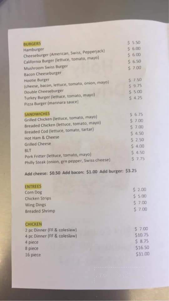 Holly's Drive In - Danbury, WI menu_pic