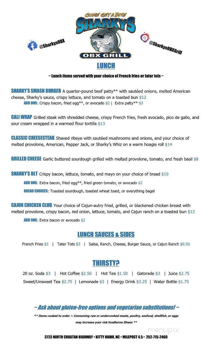 Sharky's OBX Grill - Kitty Hawk, NC menu_pic