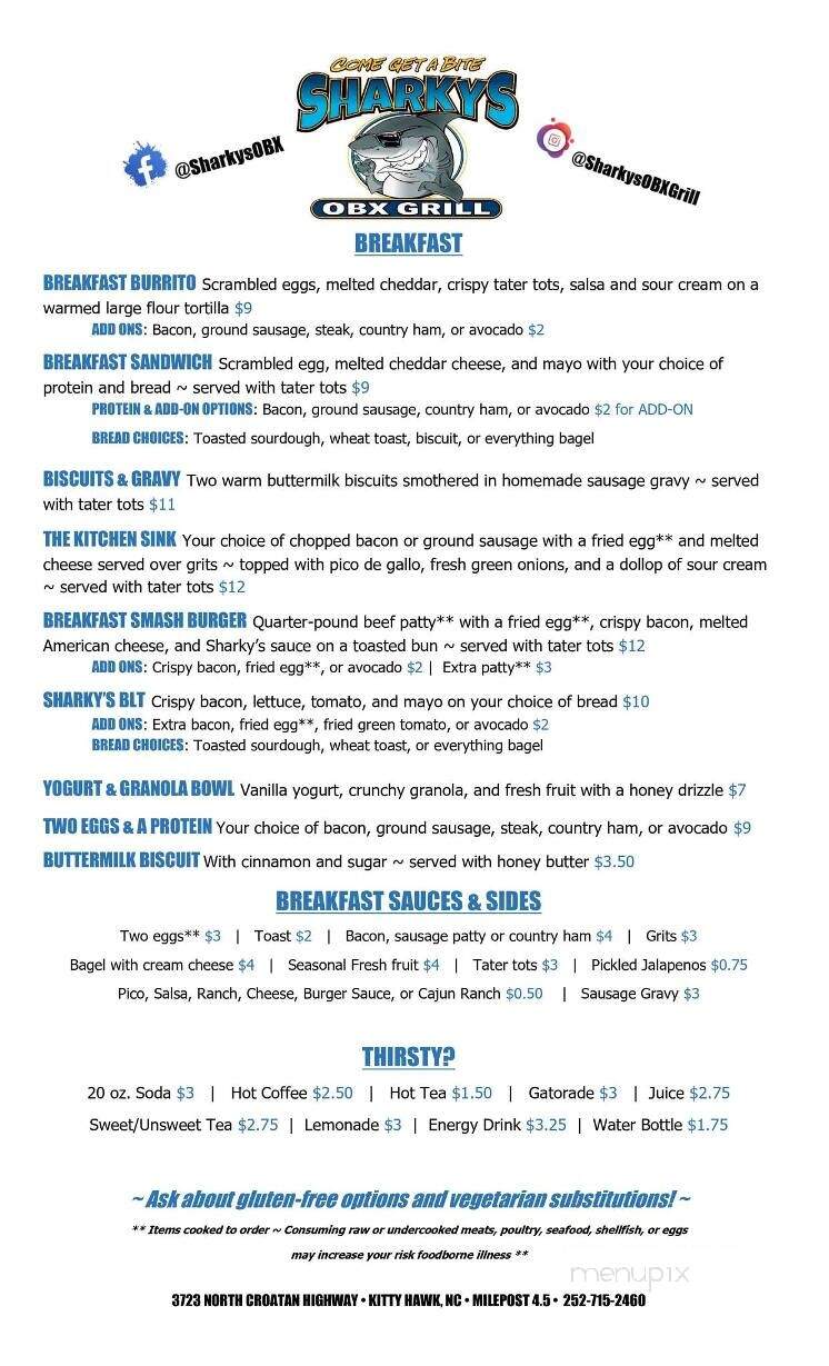 Sharky's OBX Grill - Kitty Hawk, NC menu_pic