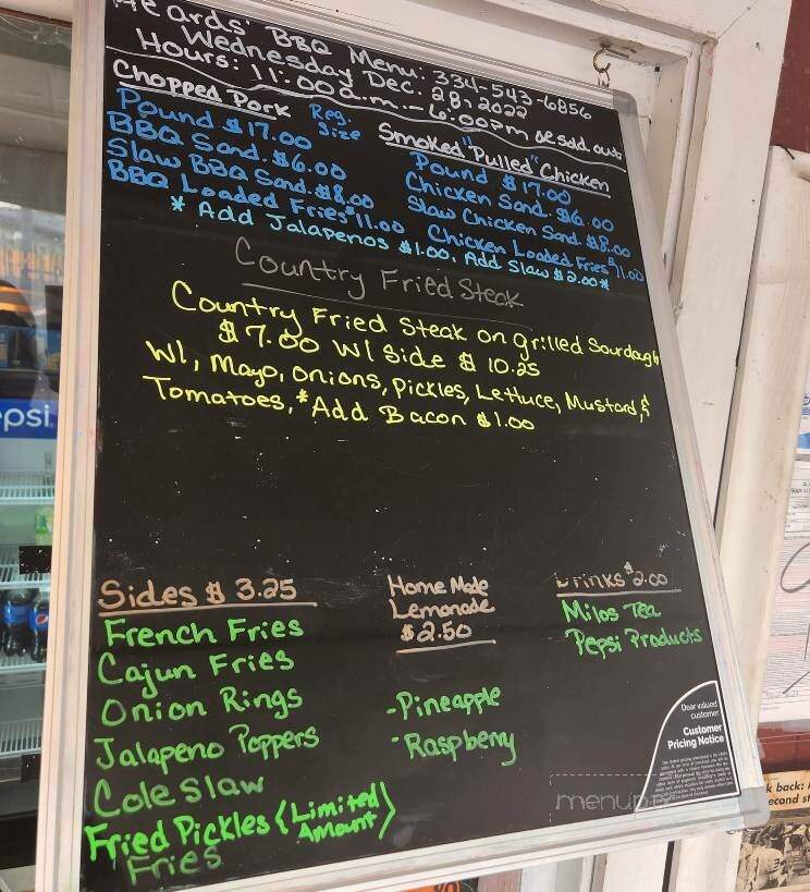 Heard's BBQ and Soul Food - Maplesville, AL menu_pic