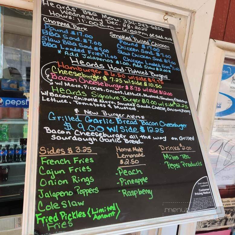 Heard's BBQ and Soul Food - Maplesville, AL menu_pic
