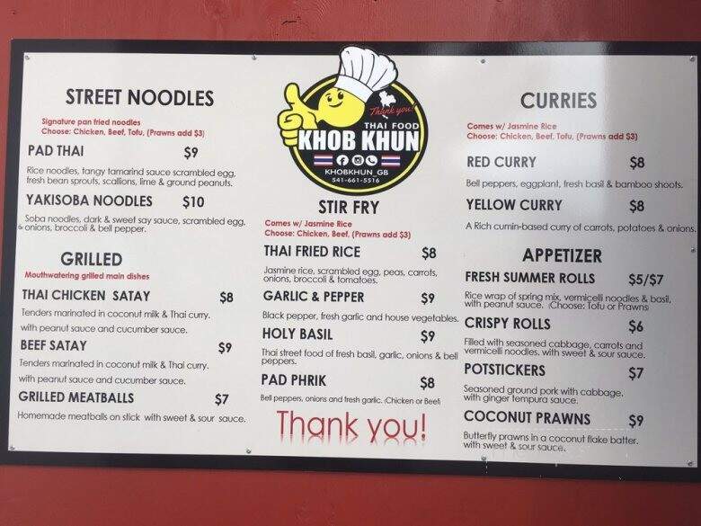 Khob Khun Thai Food - Gold Beach, OR menu_pic
