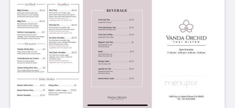 Vanda Orchid Thai Bistro - Dixon, CA menu_pic