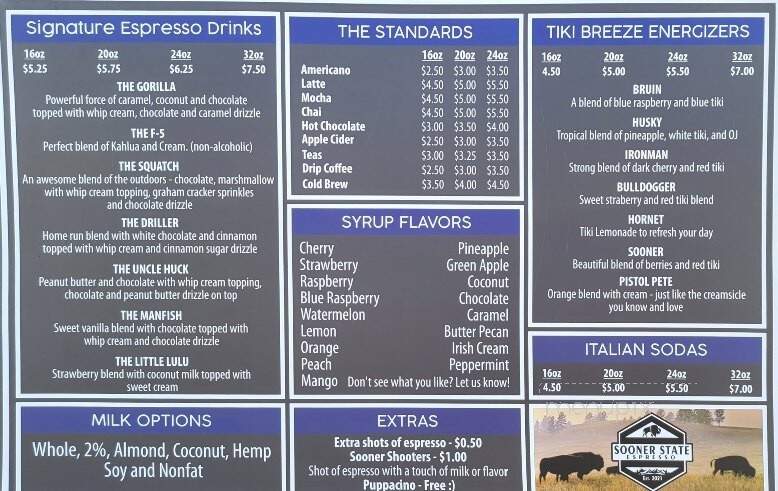 Sooner State Espresso - Bartlesville, OK menu_pic