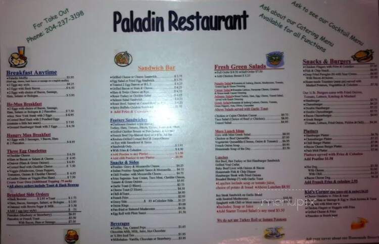 Paladin Restaurant - Winnipeg, MB menu_pic