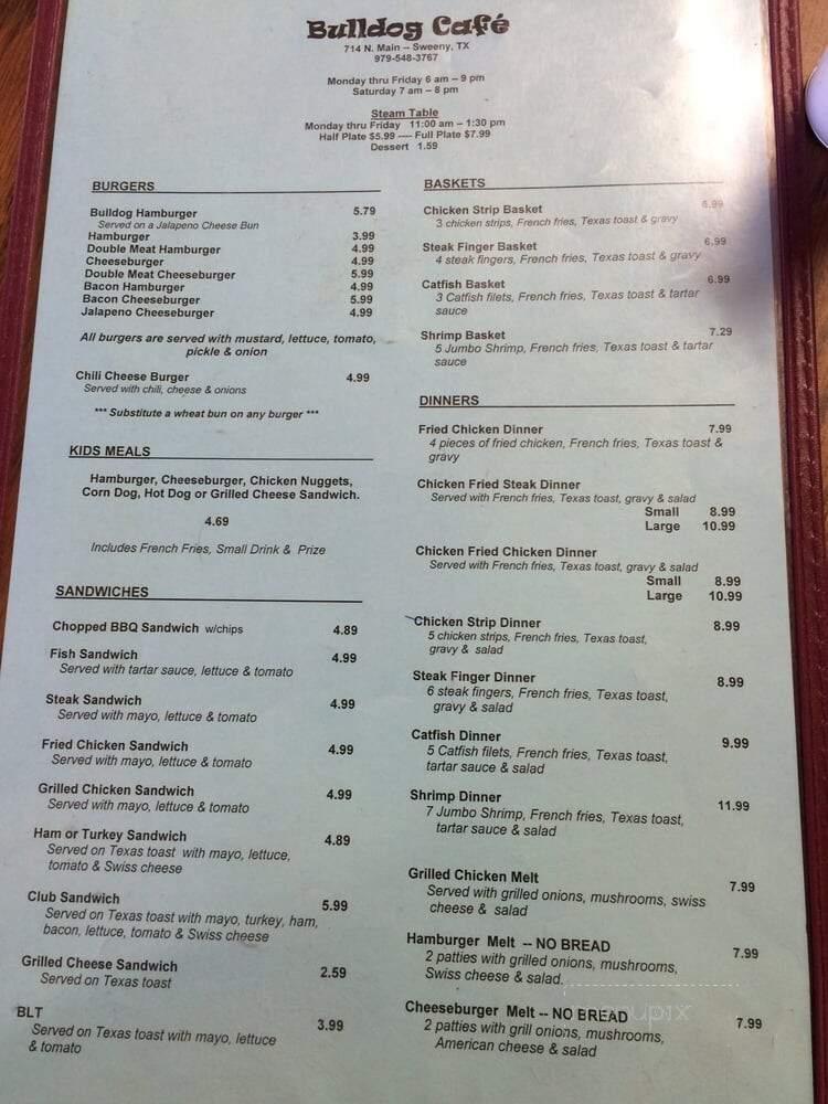 Bulldogs Cafe - Sweeny, TX menu_pic