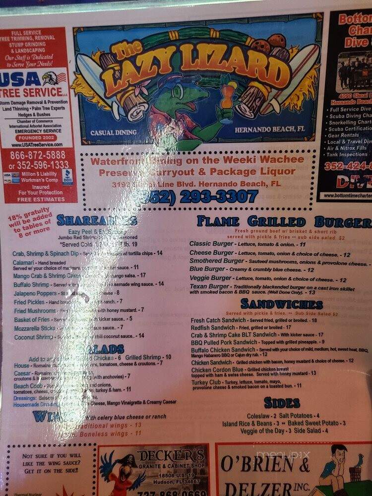 The Lazy Lizard - Hernando Beach, FL menu_pic
