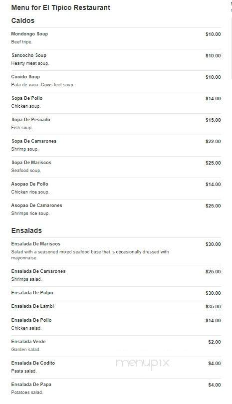 El Tipico Restaurant - Nashua, NH menu_pic