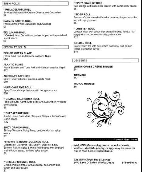 The White Room & Lounge - Land o' Lakes,, FL menu_pic