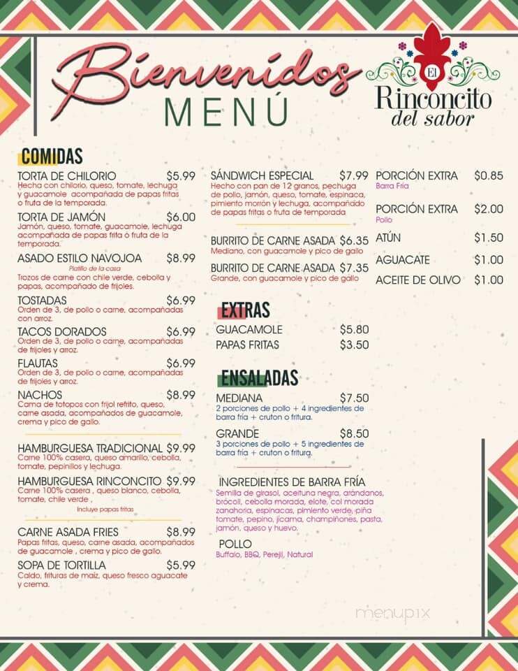 El Rinconcito Del Sabor - Douglas, AZ menu_pic