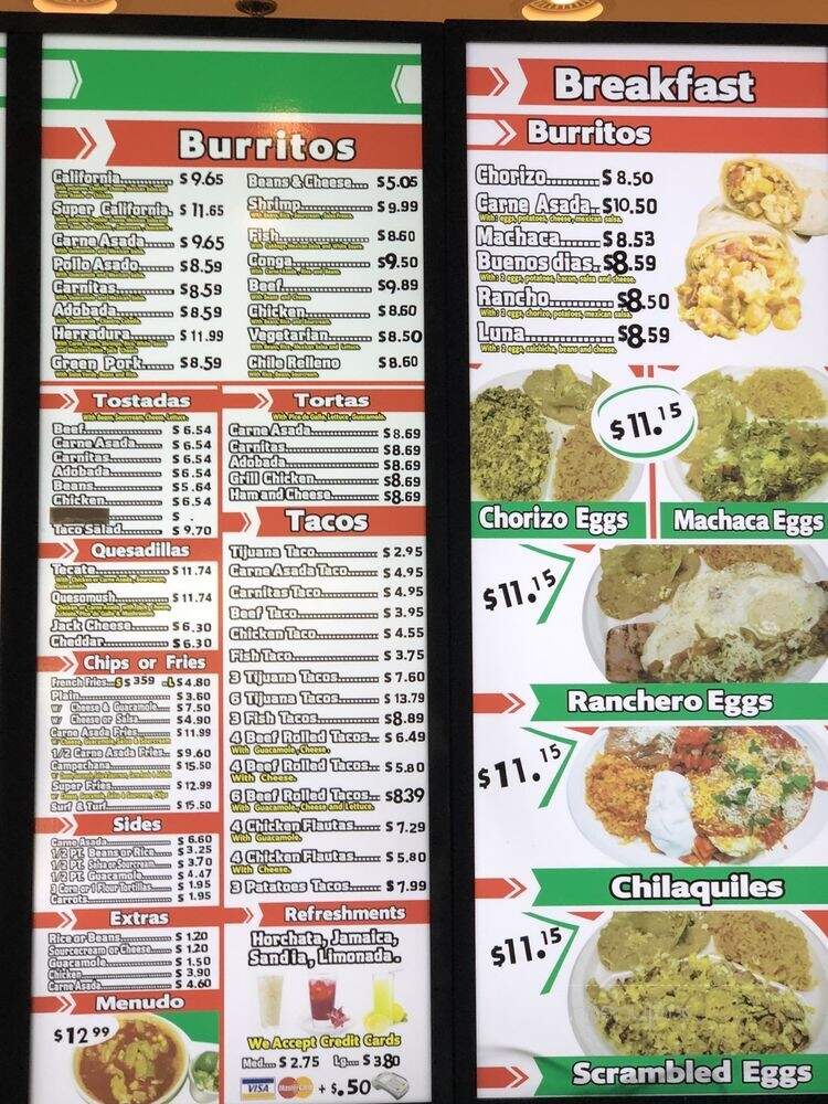 Burritos Luna - Fallbrook, CA menu_pic