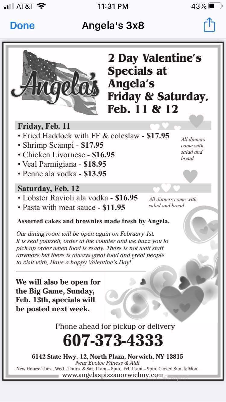 Angela's - Norwich, NY menu_pic