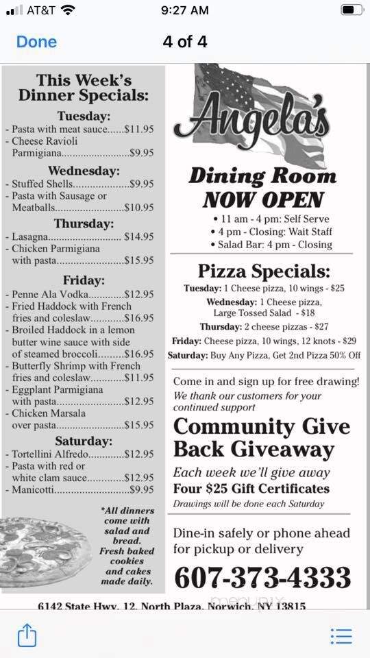 Angela's - Norwich, NY menu_pic