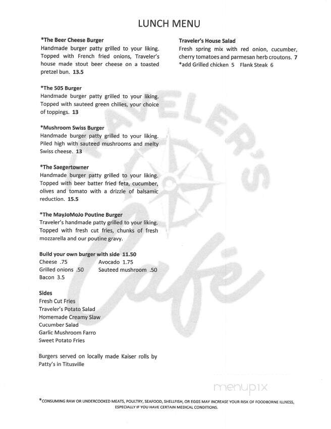 Traveler's Cafe - Saegertown, PA menu_pic