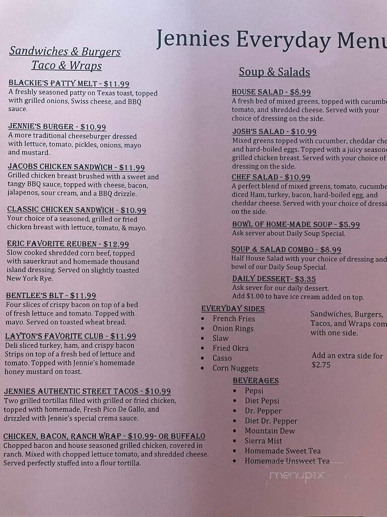Jennie's Place - Hopkinsville, KY menu_pic