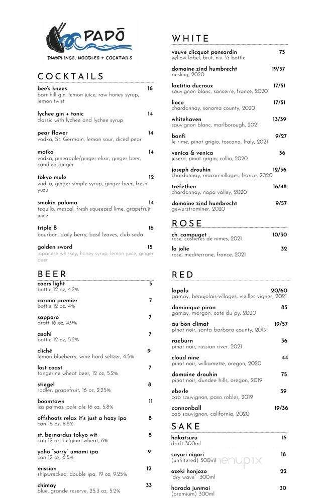 Pa'Do - Manhattan Beach, CA menu_pic