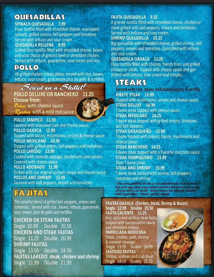 Oaxaca Mexican Restaurant - Forsyth, MO menu_pic
