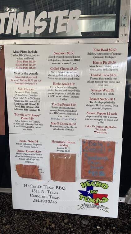 Hecho En Texas BBQ - Cameron, TX menu_pic