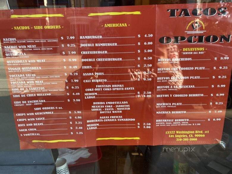 Tacos La Opcion - Los Angeles, CA menu_pic