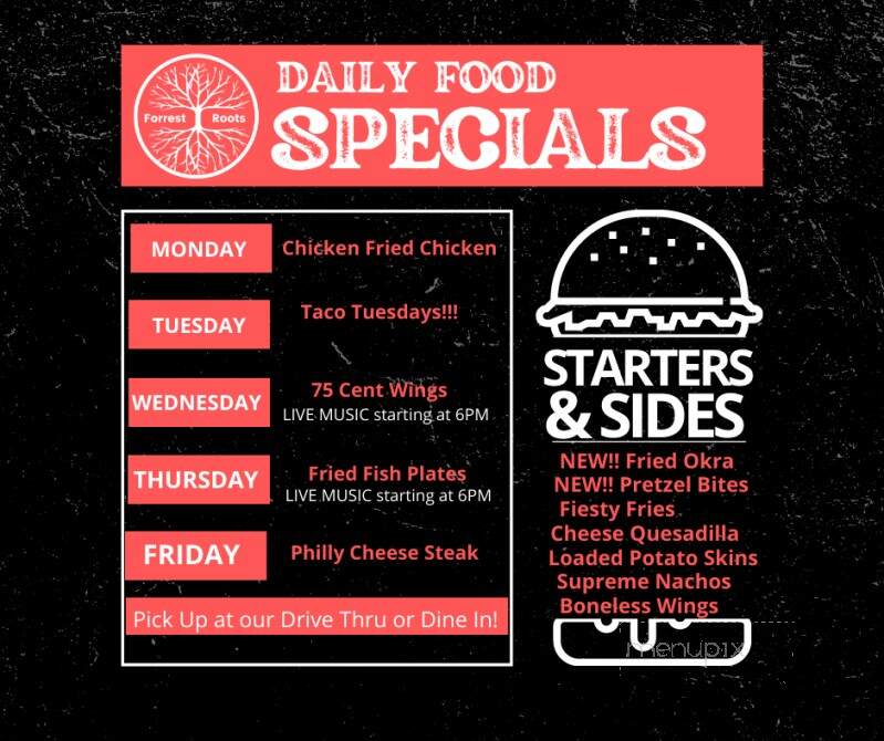 Forrest Roots Bar, Grill & Bottle Shop - Holcomb, MO menu_pic